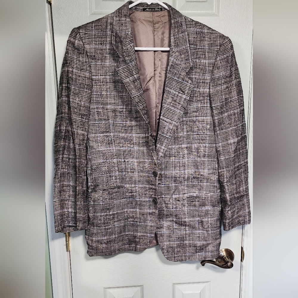 Mani By Giorgio Armani Mens Black White Blue Stripes Blazer / Suit Jacket